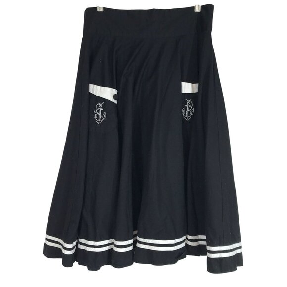 HELL BUNNY VIXEN - WOMENS LARGE - BLACK FIT & FLARE SKIRT ROCKABILLY GOTH SCHOOL - Picture 1 of 10